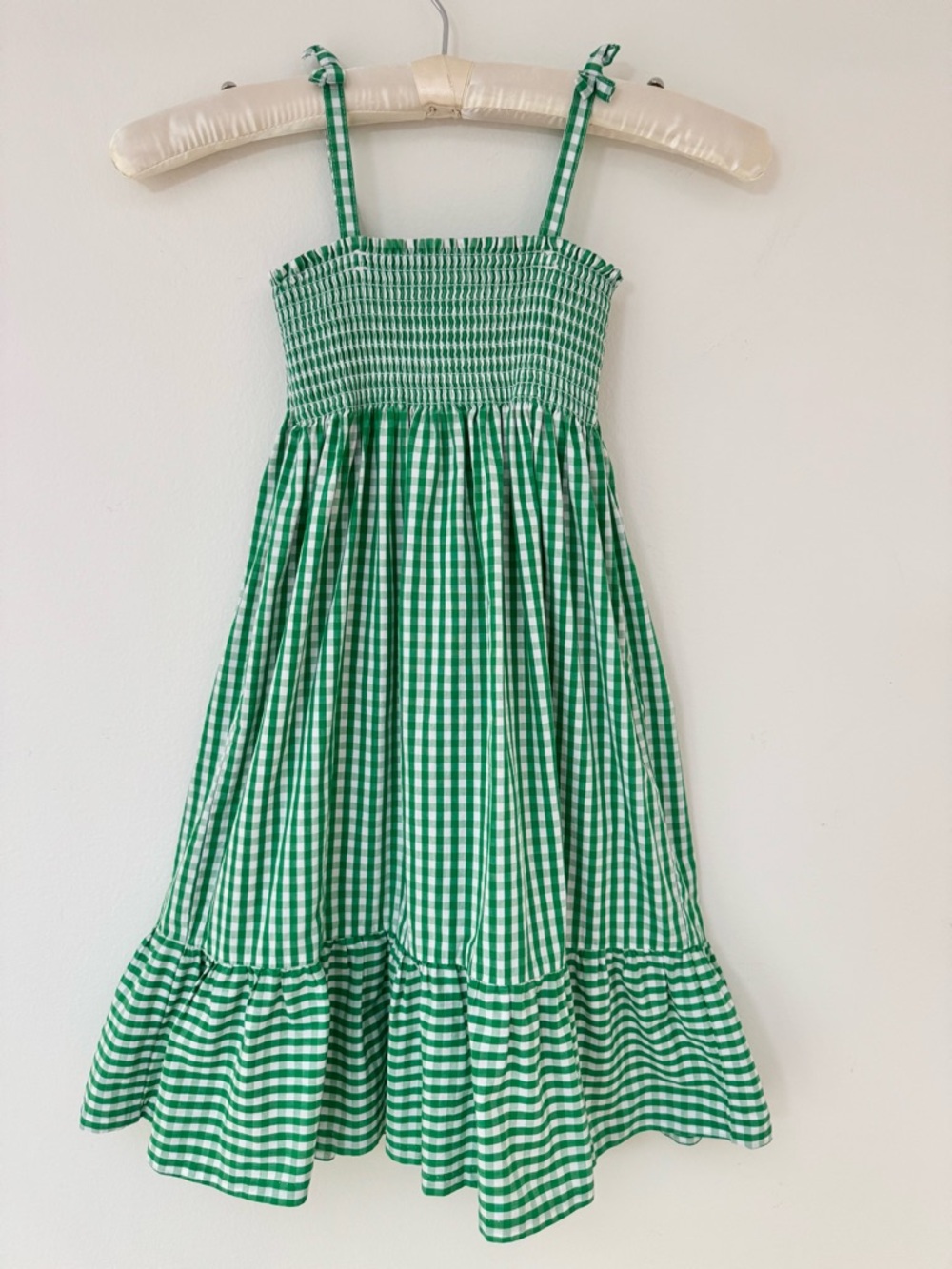 Little English Green Gingham Smocked Sundress with Ruffle Hem, Size 5 - Picture 4 of 10